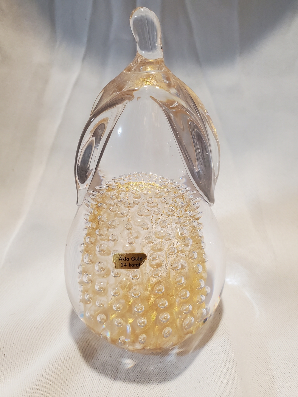 Vintage 6" FM Konstglas Ronneby 24k Gold "Bullicante" Pear